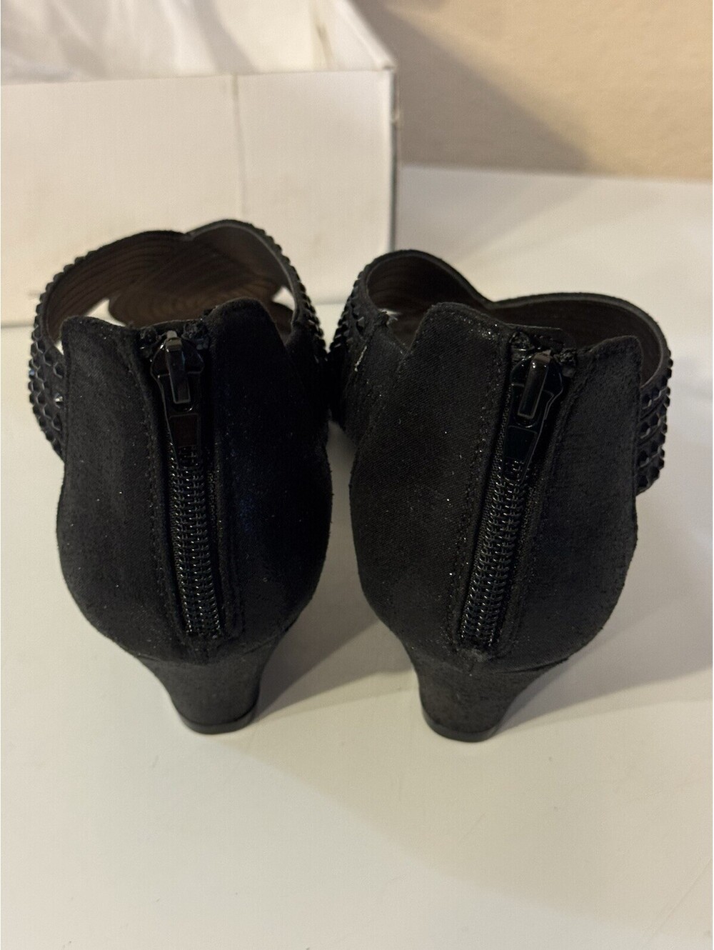DREAM PAIRS WEITZ Black Rhinestone Strappy Low Wedge Sandals Women 6.5 New - Picture 3 of 7